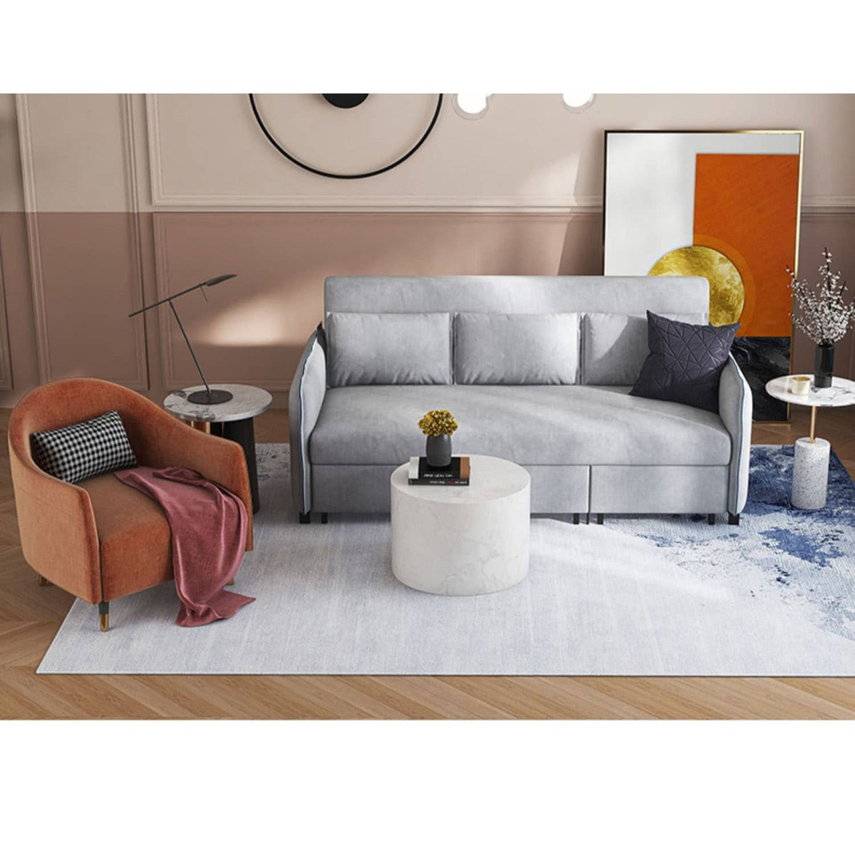 Chic Light Gray Blue Sofa - Solid Wood Frame & Premium Leathaire Upholstery fwlp-944