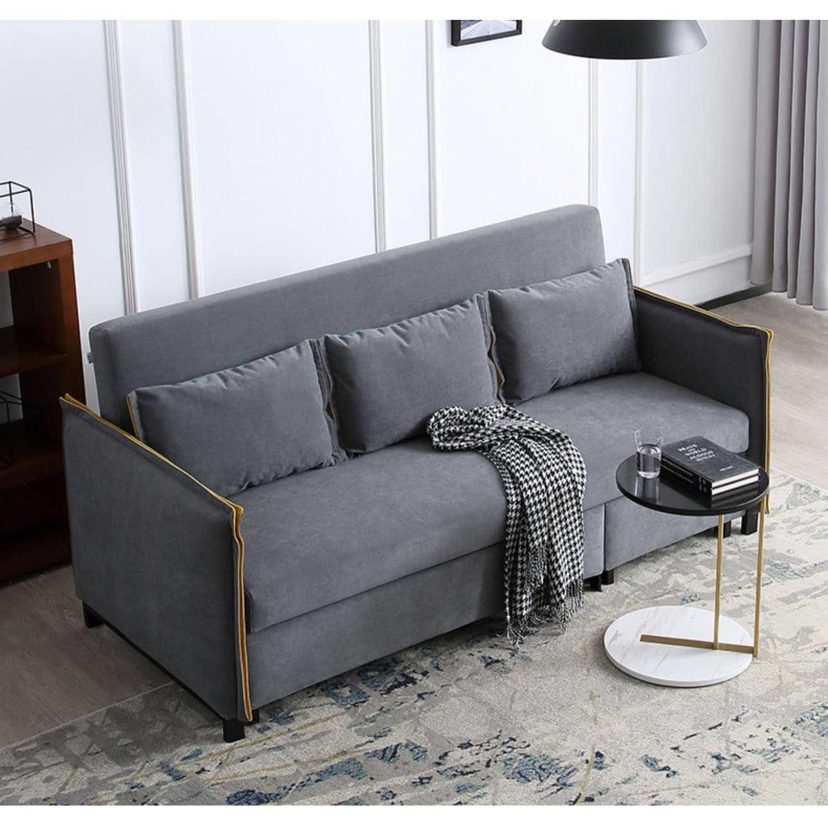 Chic Light Gray Blue Sofa - Solid Wood Frame & Premium Leathaire Upholstery fwlp-944