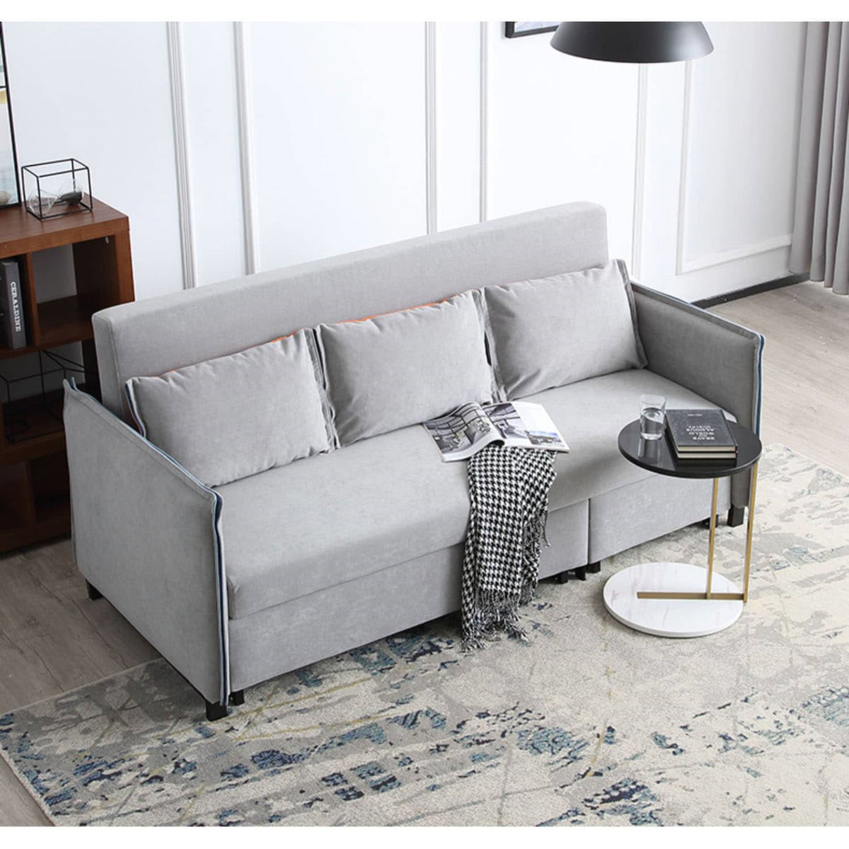 Chic Light Gray Blue Sofa - Solid Wood Frame & Premium Leathaire Upholstery fwlp-944