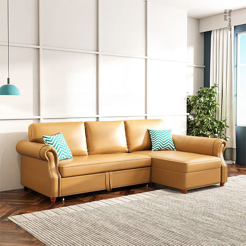 Stylish Yellow Faux Leather Sofa with Solid Wood Frame - Modern & Durable fwlp-945