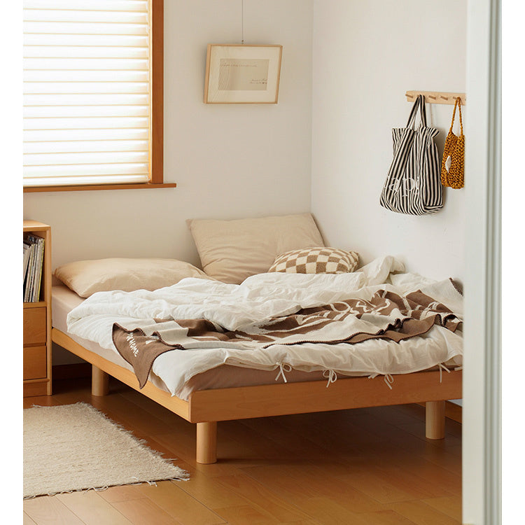 Sleek Beech Wood Bed Frame with Modern Metal Accents for a Stylish Bedroom fxgmz-587