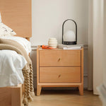 Beech Wood Rattan Bedside Table - Natural Wood Color Multi-Layer Board Nightstand fxgmz-589