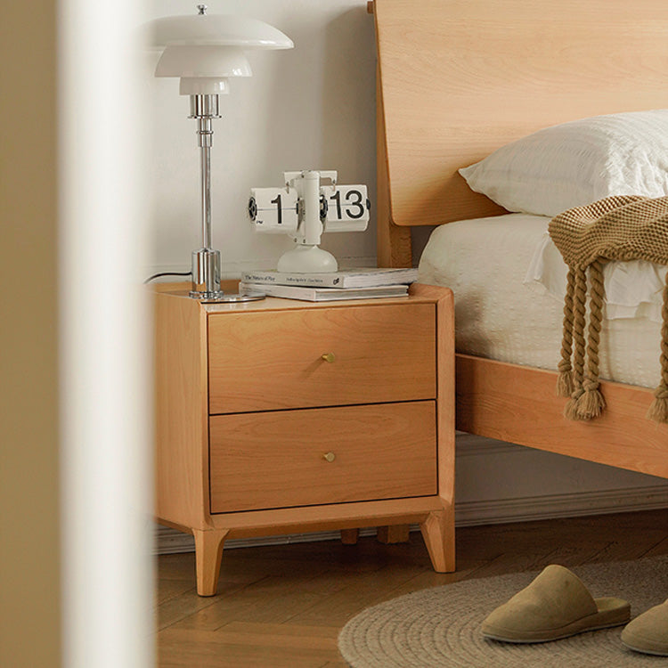 Beech Wood Rattan Bedside Table - Natural Wood Color Multi-Layer Board Nightstand fxgmz-589