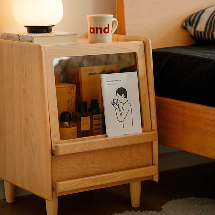 Beech Wood Rattan Bedside Table - Natural Wood Color Multi-Layer Board Nightstand fxgmz-589