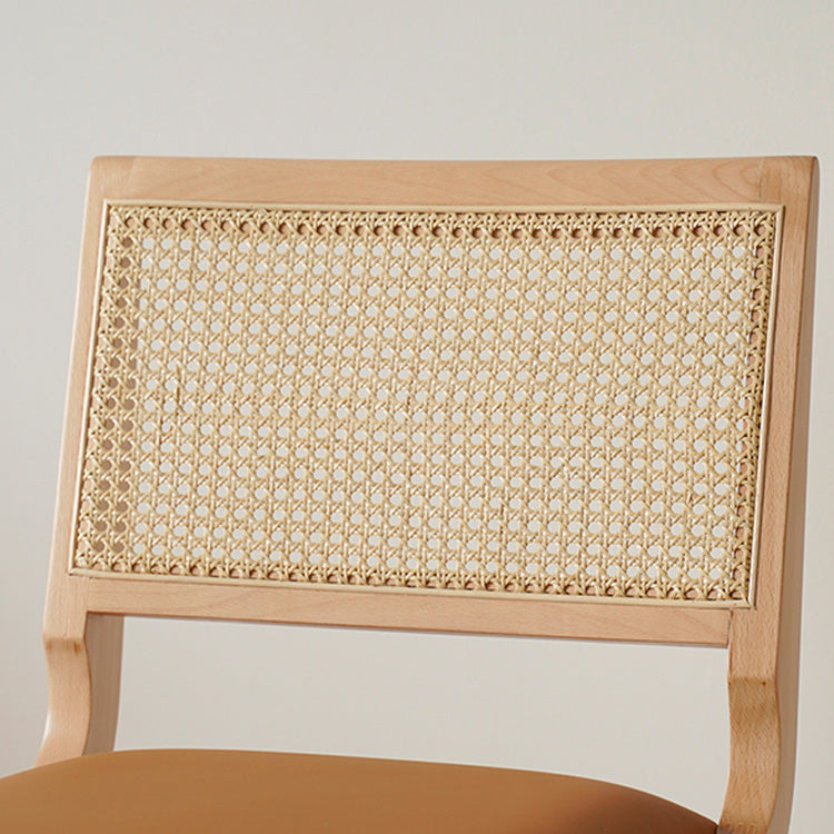 Mid-Century Modern Beech Wood & Rattan Dining Chair with Brown PU Leather Seat fxgmz-592