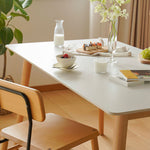 Elegant White Natural Wood Dining Table with Durable Sintered Stone Top & Sturdy Beech Wood Multi-Layer Board fxgmz-598