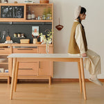 Elegant White Natural Wood Dining Table with Durable Sintered Stone Top & Sturdy Beech Wood Multi-Layer Board fxgmz-598