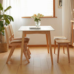 Elegant White Natural Wood Dining Table with Durable Sintered Stone Top & Sturdy Beech Wood Multi-Layer Board fxgmz-598