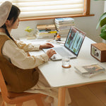 Elegant White Natural Wood Dining Table with Durable Sintered Stone Top & Sturdy Beech Wood Multi-Layer Board fxgmz-598