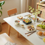 Elegant White Natural Wood Dining Table with Durable Sintered Stone Top & Sturdy Beech Wood Multi-Layer Board fxgmz-598