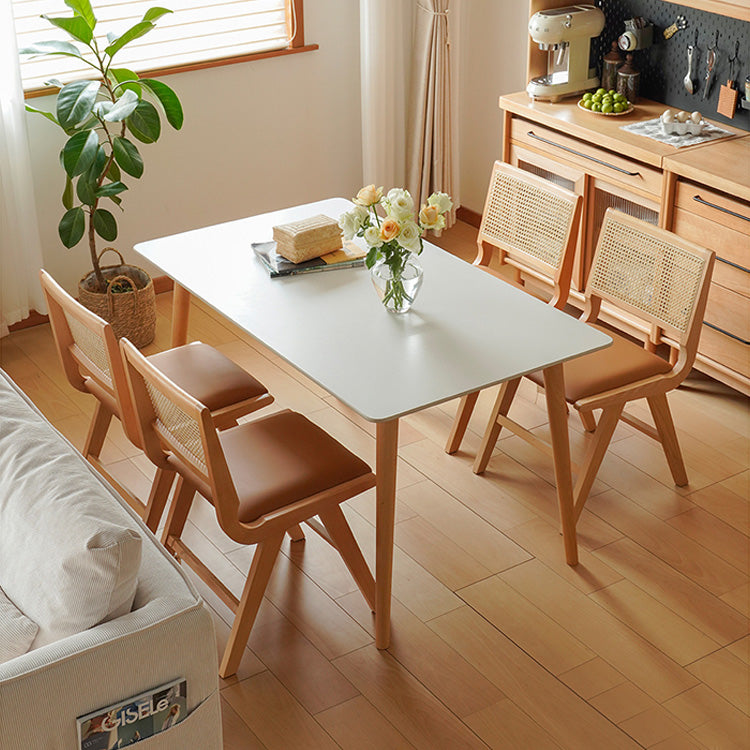 Elegant White Natural Wood Dining Table with Durable Sintered Stone Top & Sturdy Beech Wood Multi-Layer Board fxgmz-598