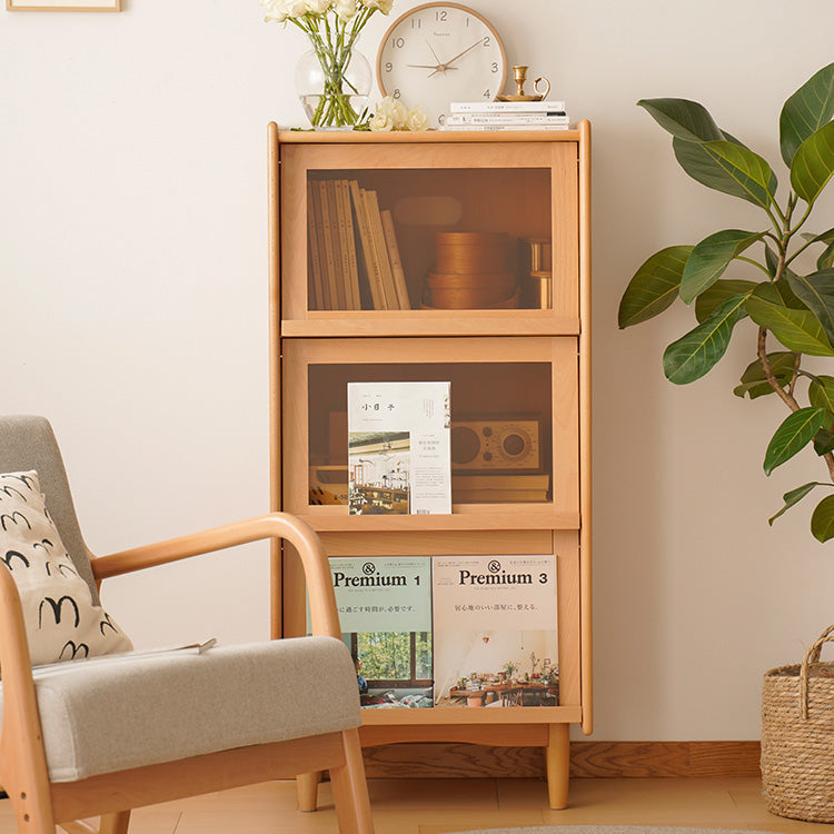 Stunning Natural Beech Wood Cabinet with Glass Shelves – Multi-Layer Durability for Modern Homes fxgmz-609