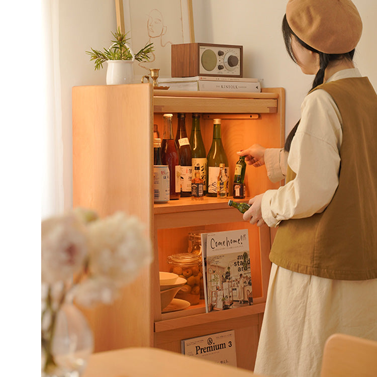 Stunning Natural Beech Wood Cabinet with Glass Shelves – Multi-Layer Durability for Modern Homes fxgmz-609