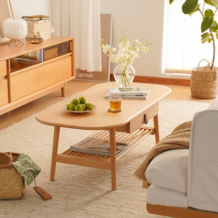 Stylish Beech Wood Multi-Layer Tea Table with Modern Metal Accents fxgmz-619