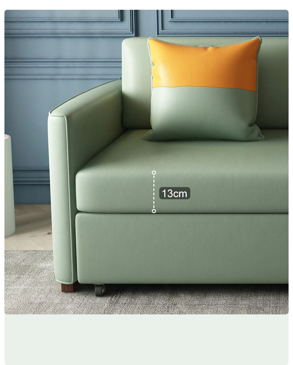 Convertible Sofa Bed with Green Dark Blue Light Gray Techno Fabric and White Wooden Frame fxgz-273