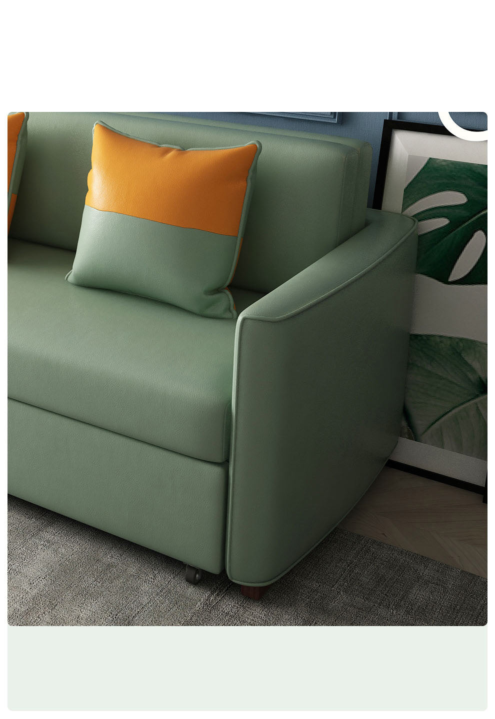 Convertible Sofa Bed with Green Dark Blue Light Gray Techno Fabric and White Wooden Frame fxgz-273