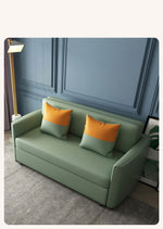 Convertible Sofa Bed with Green Dark Blue Light Gray Techno Fabric and White Wooden Frame fxgz-273