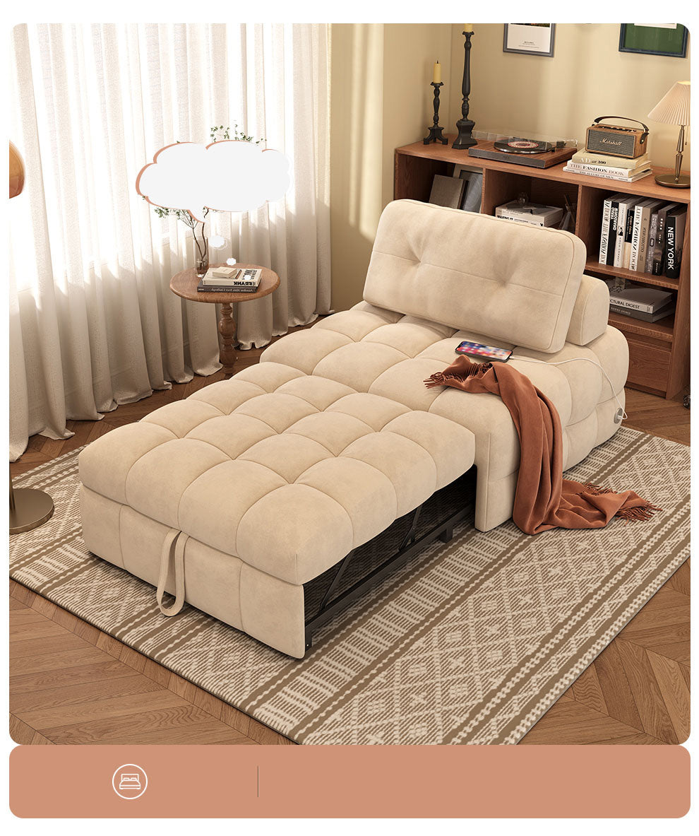 Modern Convertible Sofa Bed in Off-White with Wooden Frame and Cotton-Ramie Upholstery - Available in Black, Gray, and Yellow fxgz-276