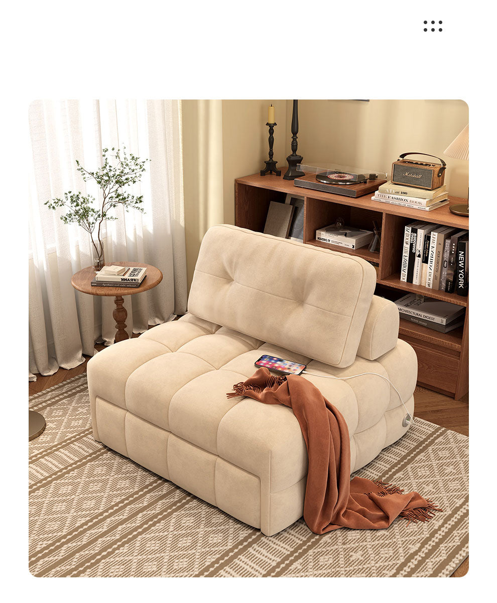 Modern Convertible Sofa Bed in Off-White with Wooden Frame and Cotton-Ramie Upholstery - Available in Black, Gray, and Yellow fxgz-276