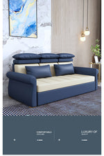 Modern Techno Fabric Sofa Bed in Blue, Green, Dark Gray, and Light Wood Finish fxgz-290