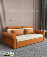 Stylish Multi-Color Techno Fabric Sofa Bed - Orange, Brown, Blue, Green, Black & Gray with Wood Accents fxgz-291