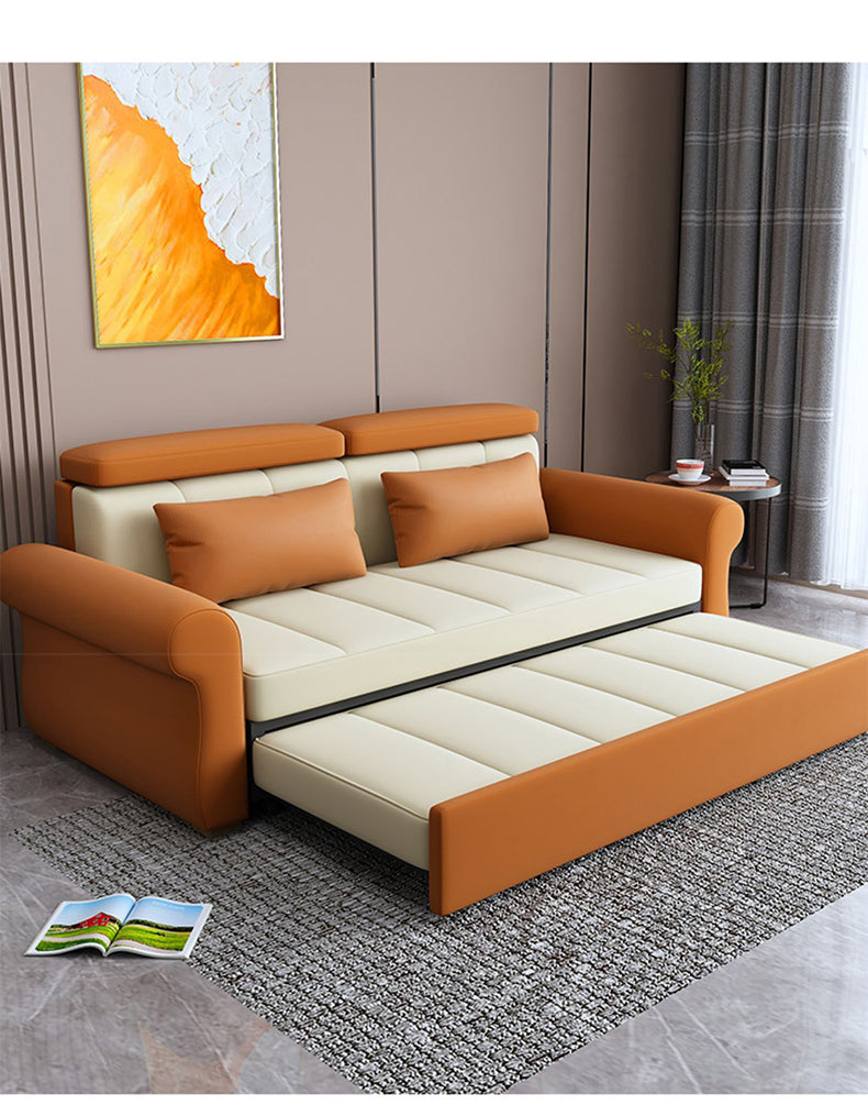 Stylish Multi-Color Techno Fabric Sofa Bed - Orange, Brown, Blue, Green, Black & Gray with Wood Accents fxgz-291