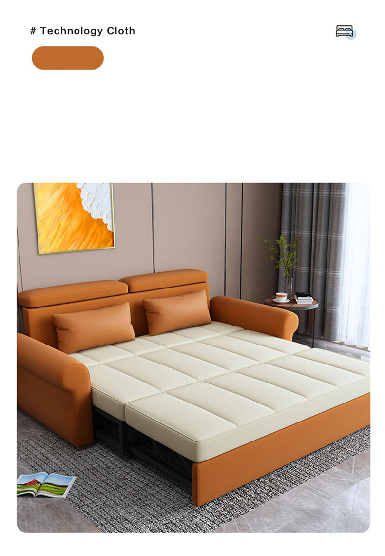 Stylish Multi-Color Techno Fabric Sofa Bed - Orange, Brown, Blue, Green, Black & Gray with Wood Accents fxgz-291