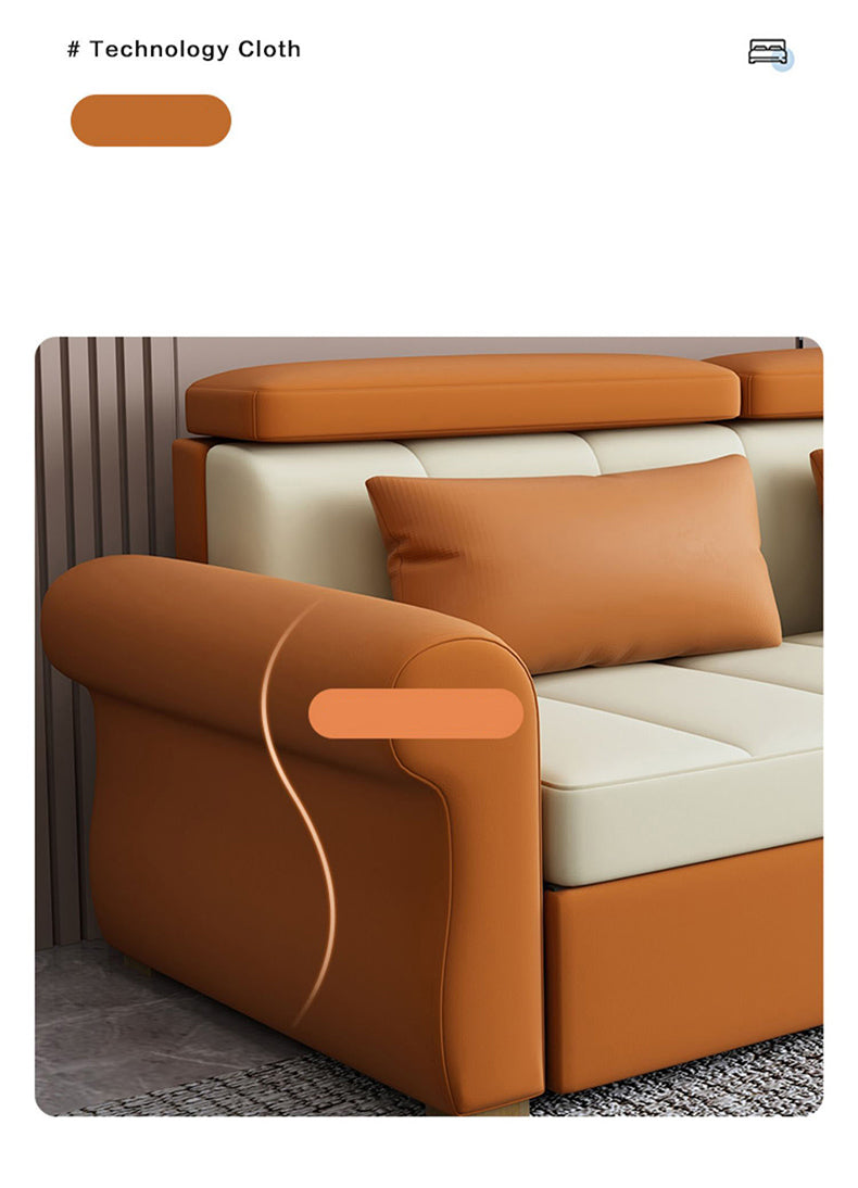Stylish Multi-Color Techno Fabric Sofa Bed - Orange, Brown, Blue, Green, Black & Gray with Wood Accents fxgz-291