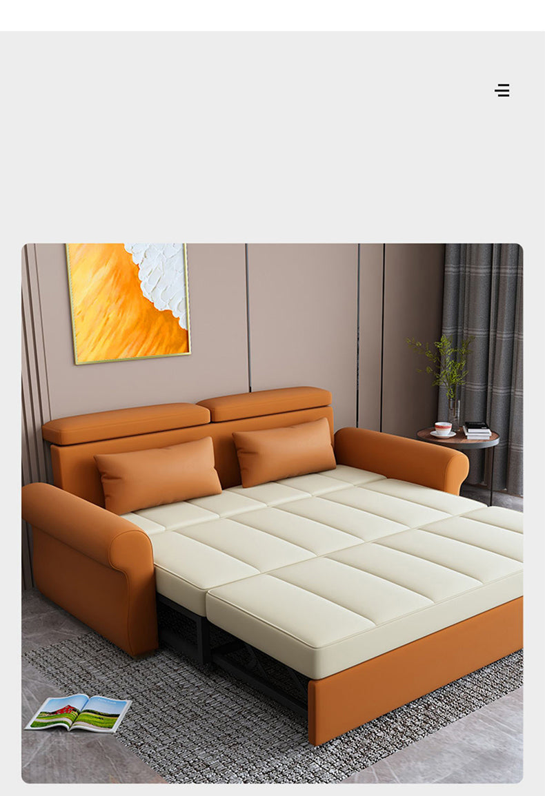 Stylish Multi-Color Techno Fabric Sofa Bed - Orange, Brown, Blue, Green, Black & Gray with Wood Accents fxgz-291