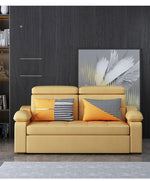 Stylish Multi-Color Sofa Bed: Yellow, Orange, Dark Gray & Off White with Brown Wood Techno Fabric fxgz-292