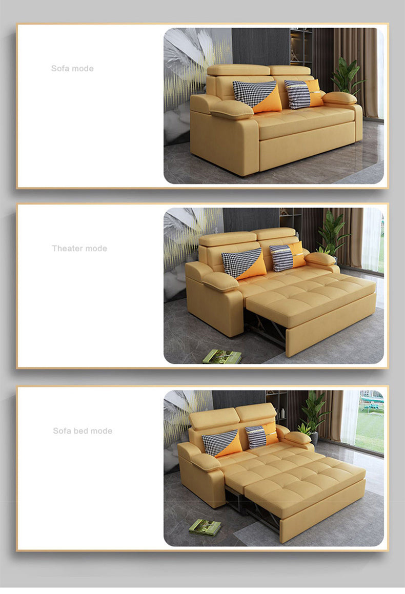 Stylish Multi-Color Sofa Bed: Yellow, Orange, Dark Gray & Off White with Brown Wood Techno Fabric fxgz-292