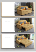 Stylish Multi-Color Sofa Bed: Yellow, Orange, Dark Gray & Off White with Brown Wood Techno Fabric fxgz-292