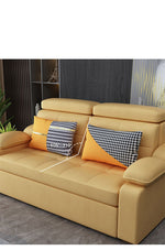 Stylish Multi-Color Sofa Bed: Yellow, Orange, Dark Gray & Off White with Brown Wood Techno Fabric fxgz-292