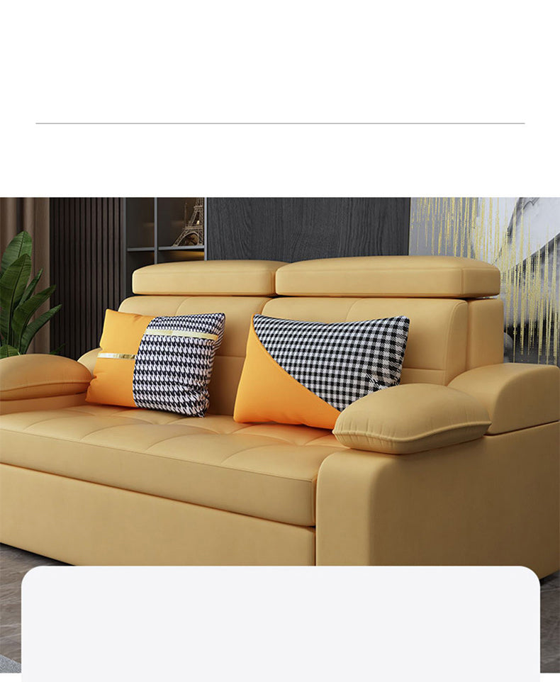 Stylish Multi-Color Sofa Bed: Yellow, Orange, Dark Gray & Off White with Brown Wood Techno Fabric fxgz-292