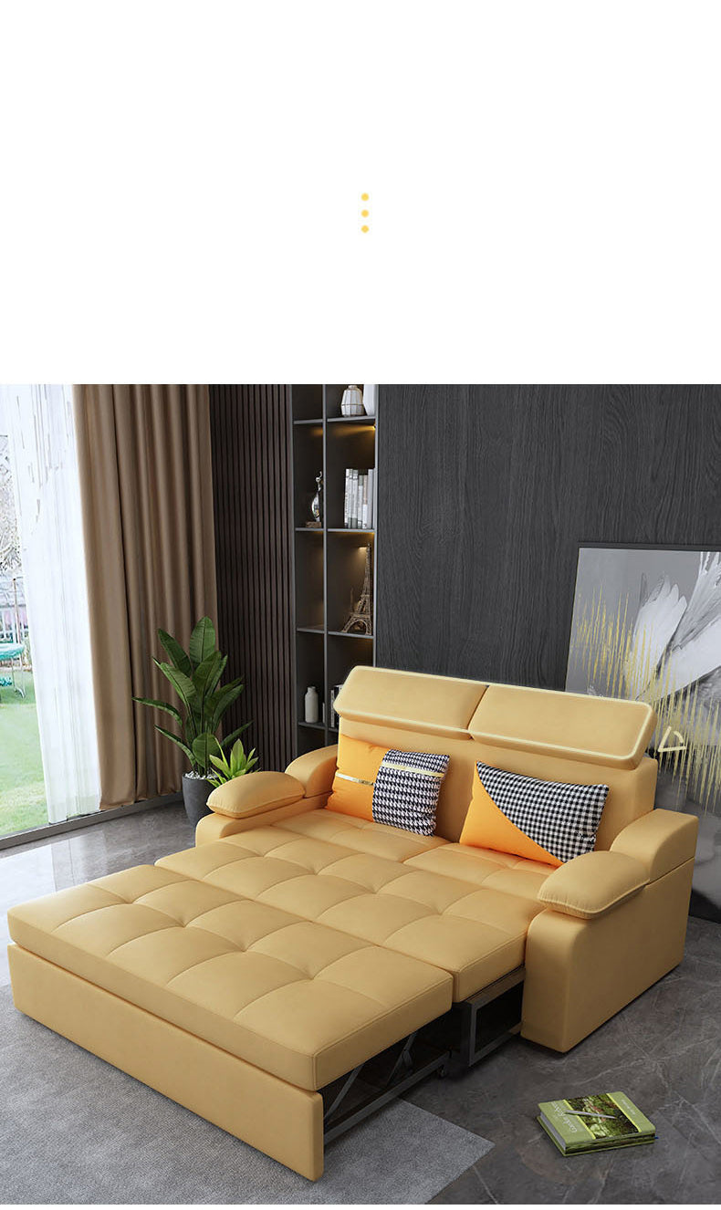 Stylish Multi-Color Sofa Bed: Yellow, Orange, Dark Gray & Off White with Brown Wood Techno Fabric fxgz-292