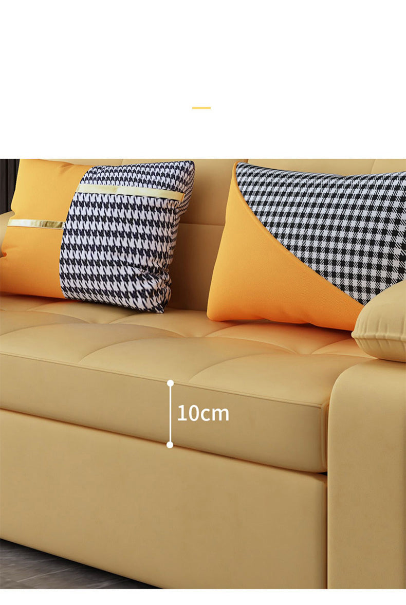 Stylish Multi-Color Sofa Bed: Yellow, Orange, Dark Gray & Off White with Brown Wood Techno Fabric fxgz-292