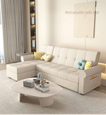 Convertible Sofa Bed in Off-White Gray with Blue, Green, Orange, and Brown Accents - Wood Frame & Techno Fabric fxgz-294