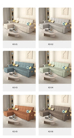 Convertible Sofa Bed in Off-White Gray with Blue, Green, Orange, and Brown Accents - Wood Frame & Techno Fabric fxgz-294