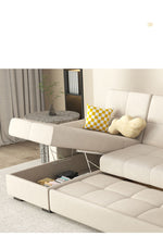 Convertible Sofa Bed in Off-White Gray with Blue, Green, Orange, and Brown Accents - Wood Frame & Techno Fabric fxgz-294