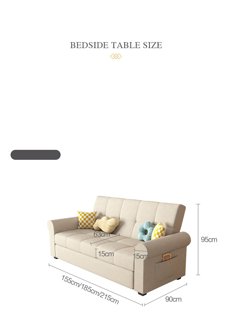Convertible Sofa Bed in Off-White Gray with Blue, Green, Orange, and Brown Accents - Wood Frame & Techno Fabric fxgz-294