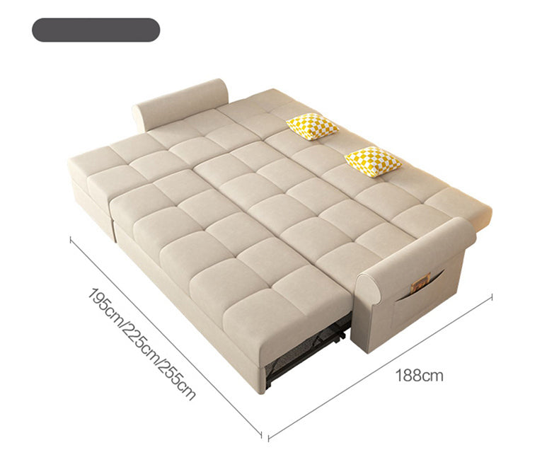 Convertible Sofa Bed in Off-White Gray with Blue, Green, Orange, and Brown Accents - Wood Frame & Techno Fabric fxgz-294