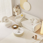 Stylish Home Decor: White Sofa with Green and Dark Gray Accents, Yellow Oak Wood Frame, and Cozy Fleece & Berber Rug Set fxl-962