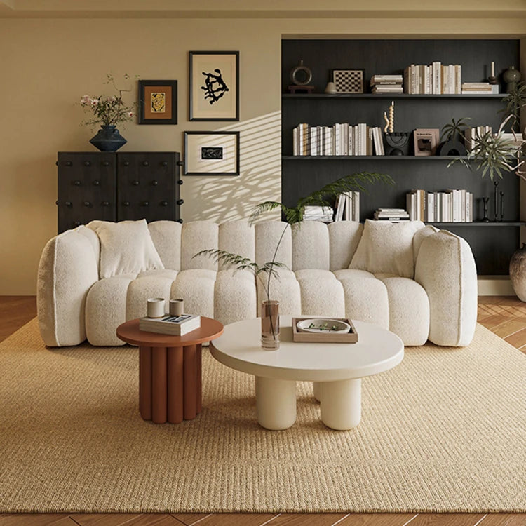 Chic Pine Faux Lambswool Sofa with Luxurious Comfort - Modern Curved Design for Stylish Living Rooms fxmj-3040