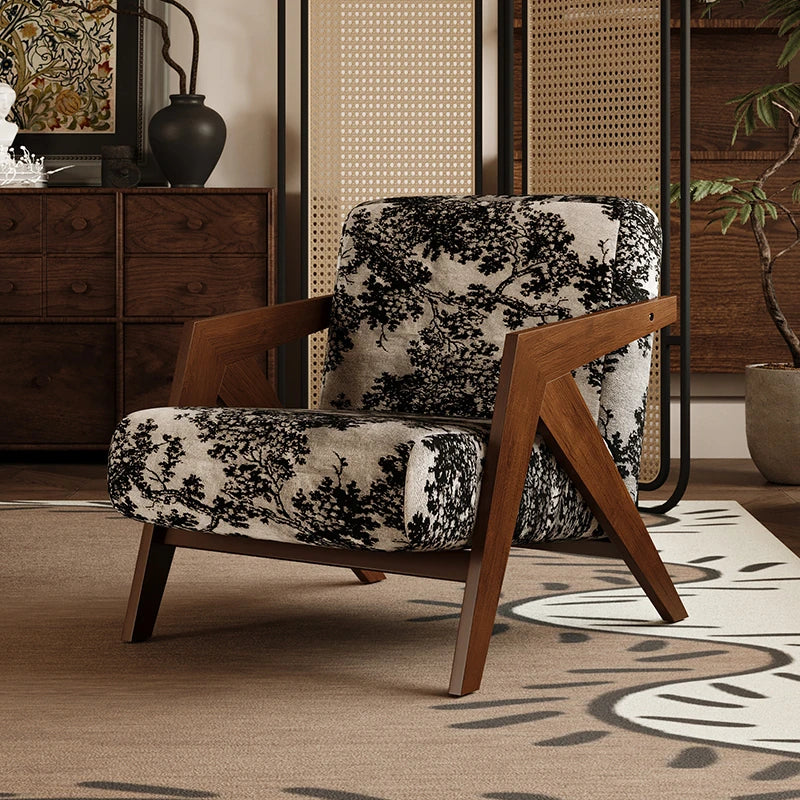 Stylish Ash Wood Accent Chair with Cotton-Ramie Upholstery - Modern Comfort for Your Living Space fxmj-3044