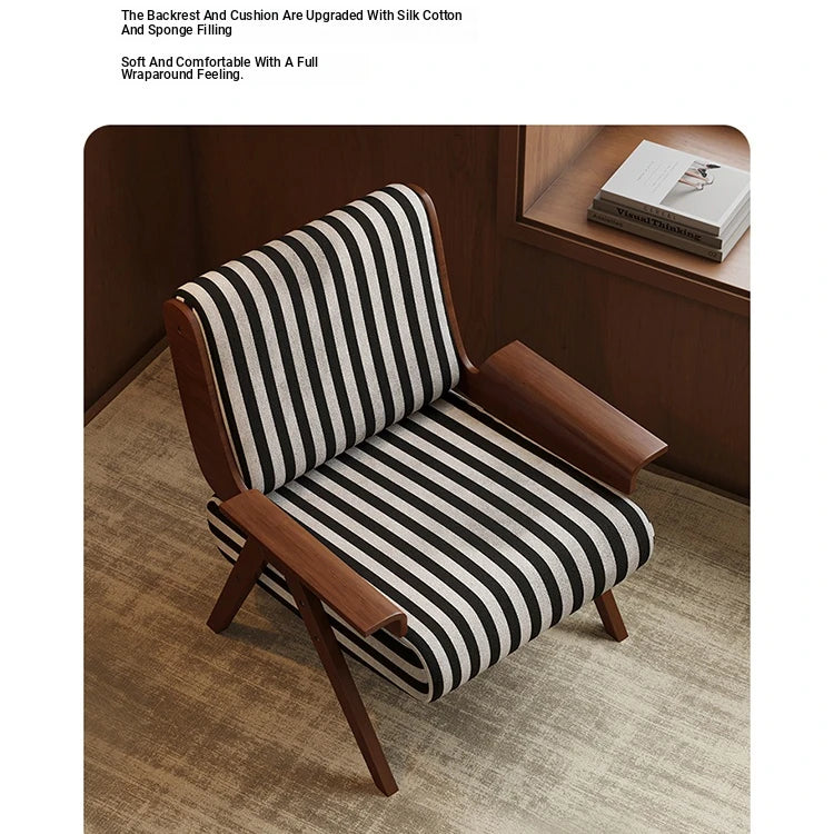 Stylish Black and White Striped Accent Chair with Ash Wood Frame – Perfect for Modern Living Spaces fxmj-3046