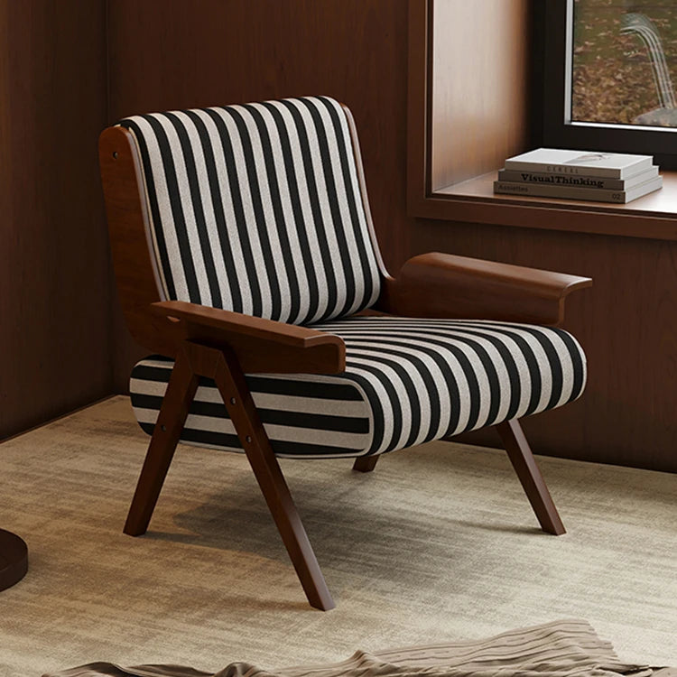 Stylish Black and White Striped Accent Chair with Ash Wood Frame – Perfect for Modern Living Spaces fxmj-3046
