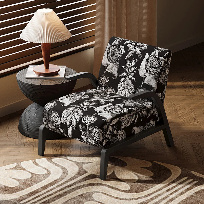 Stylish Black and White Floral Accent Chair with Modern Design – Perfect for Living Room Decor fxmj-3048