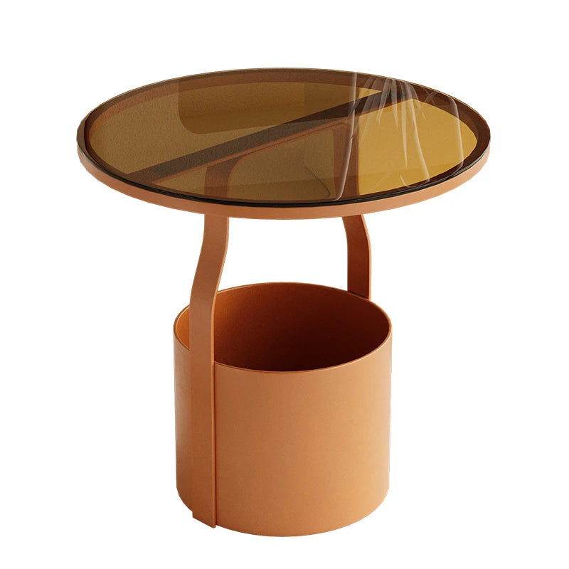 Stylish Tempered Glass Coffee Table with Unique Orange Base and Storage Compartment for Modern Living Rooms fxmj-3056