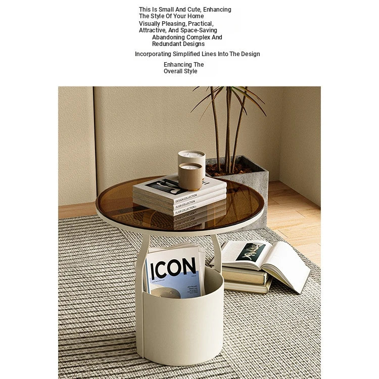 Stylish Tempered Glass Coffee Table with Unique Orange Base and Storage Compartment for Modern Living Rooms fxmj-3056