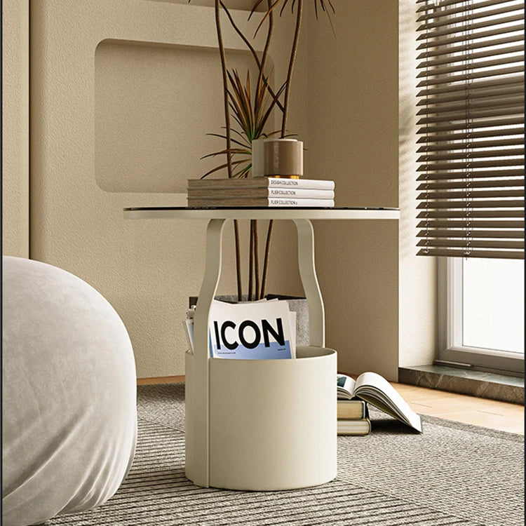 Stylish Tempered Glass Coffee Table with Unique Orange Base and Storage Compartment for Modern Living Rooms fxmj-3056